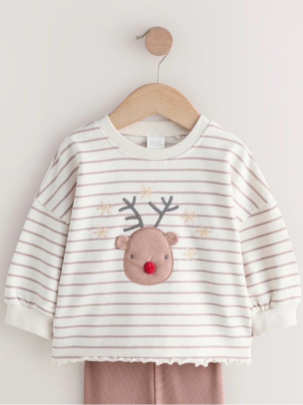 NEXT Girls Reindeer Christmas Striped Sweatshirt Top 4-5Y NWT